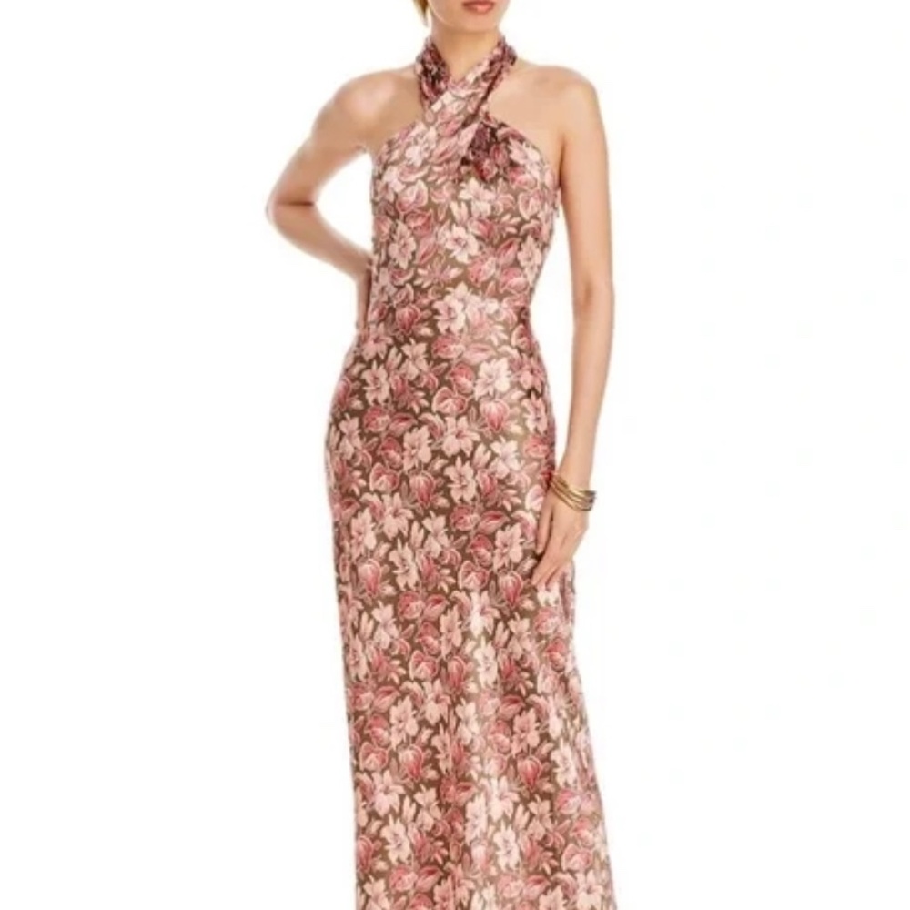 Veronica Beard Alberta Pink Floral Halter Maxi Dress size 4
